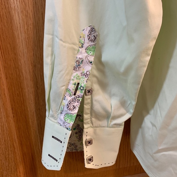 Men’s Jared Lang Mint Green Double Buttons Reversible Cuffs Dress Shirt Size L - Picture 4 of 6